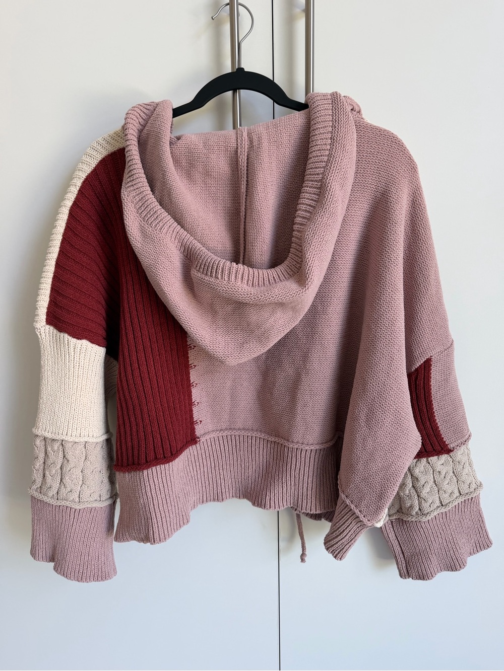 POL Patchwork Cable Knit Hooded Sweater Boho Oversized Small - Picture 3 of 12